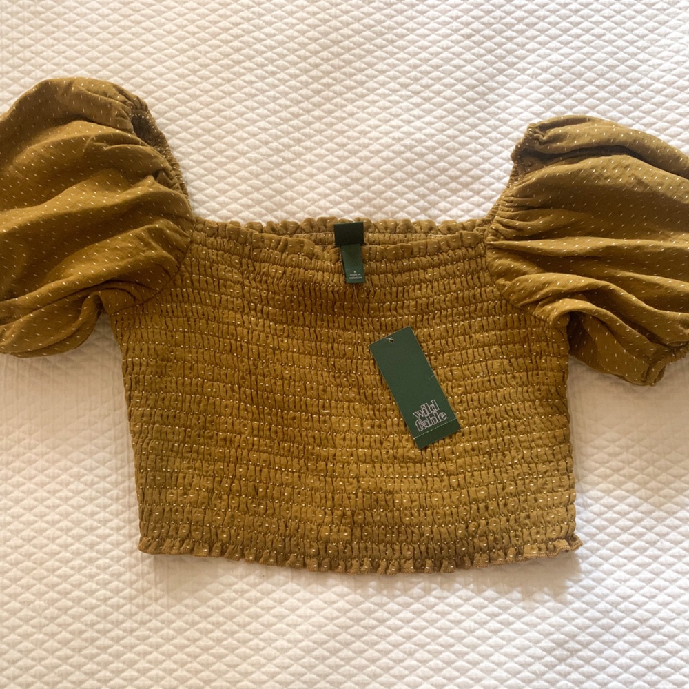 Wild Fable Mustard Yellow Smocked Croptop Puff Sleeves